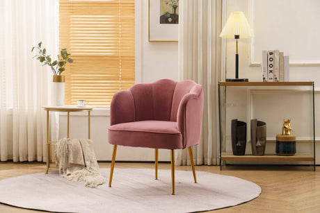 Annadel Teddy Velvet Pink Accent Chair w/ Gold Legs - Ornate Home
