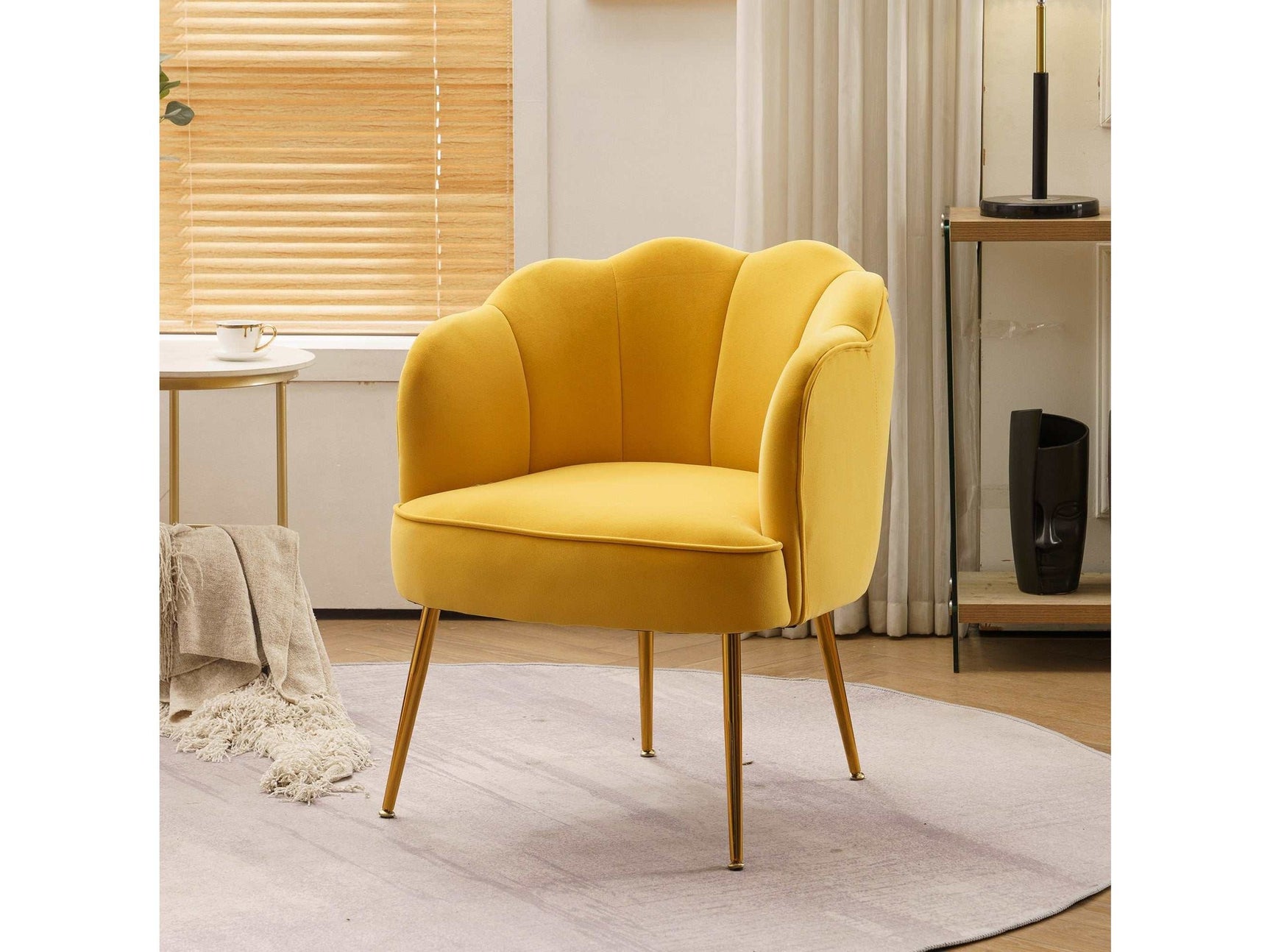 Annadel Teddy Velvet Yellow Accent Chair w/ Gold Legs - Ornate Home