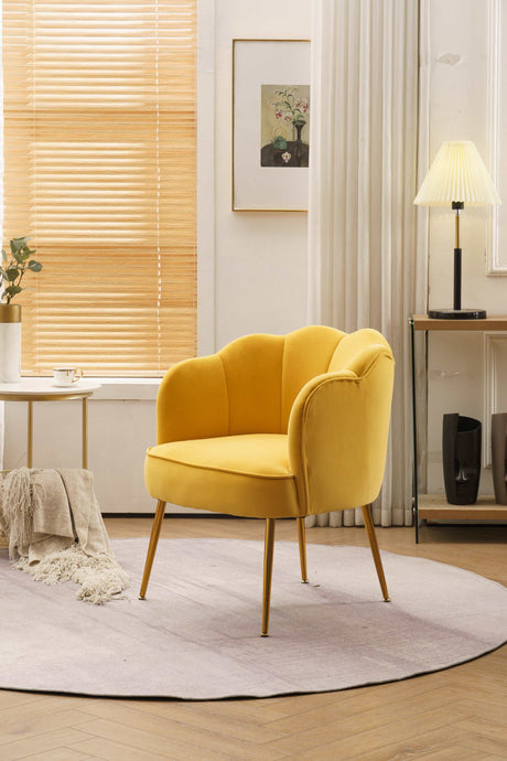 Annadel Teddy Velvet Yellow Accent Chair w/ Gold Legs - Ornate Home