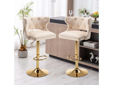 Ano Bar Stools With Back and Footrest Counter Height Dining Chairs-Velvet Beige-2PCS/SET - Ornate Home