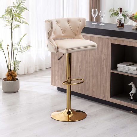 Ano Bar Stools With Back and Footrest Counter Height Dining Chairs-Velvet Beige-2PCS/SET - Ornate Home