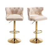 Ano Bar Stools With Back and Footrest Counter Height Dining Chairs-Velvet Beige-2PCS/SET - Ornate Home