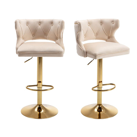 Ano Bar Stools With Back and Footrest Counter Height Dining Chairs-Velvet Beige-2PCS/SET - Ornate Home