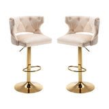 Ano Bar Stools With Back and Footrest Counter Height Dining Chairs-Velvet Beige-2PCS/SET - Ornate Home