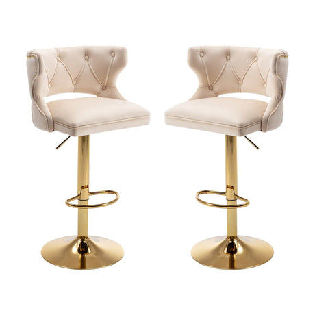 Ano Bar Stools With Back and Footrest Counter Height Dining Chairs-Velvet Beige-2PCS/SET - Ornate Home