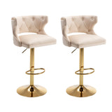 Ano Bar Stools With Back and Footrest Counter Height Dining Chairs-Velvet Beige-2PCS/SET - Ornate Home