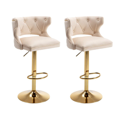Ano Bar Stools With Back and Footrest Counter Height Dining Chairs-Velvet Beige-2PCS/SET - Ornate Home