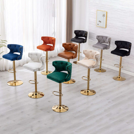 Ano Bar Stools With Back and Footrest Counter Height Dining Chairs-Velvet Beige-2PCS/SET - Ornate Home