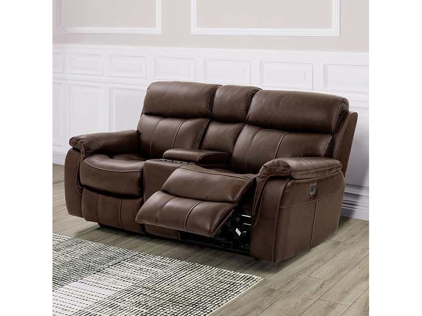 Antenor Brown Top Grain Leather Match Power Loveseat - Ornate Home