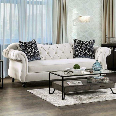 Antoinette White Velvet Stationary Sofa & Loveseat 2pc - Ornate Home