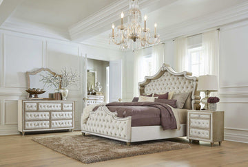 Antonella Ivory & Camel 4pc California King Panel Bedroom Set - Ornate Home