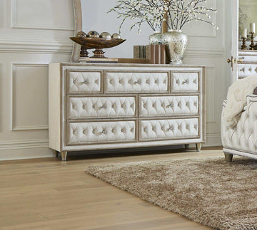 Antonella Ivory & Camel 4pc California King Panel Bedroom Set - Ornate Home