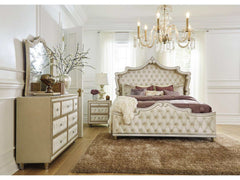 Antonella Ivory & Camel 4pc Queen Panel Bedroom Set - Ornate Home