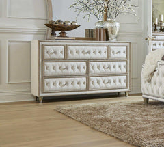 Antonella Ivory & Camel 5pc California King Panel Bedroom Set - Ornate Home