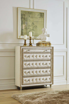 Antonella Ivory & Camel 5pc California King Panel Bedroom Set - Ornate Home
