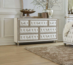 Antonella Ivory & Camel 5pc Queen Panel Bedroom Set - Ornate Home