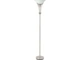 Archie Brushed Steel Floor Lamp w/ Frosted Ribbed Shade - Ornate Home