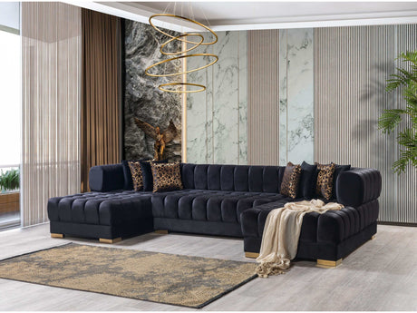 Ariana Black Velvet Double Chaise Sectional - Ornate Home