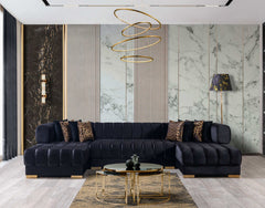Ariana Black Velvet Double Chaise Sectional - Ornate Home