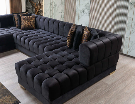Ariana Black Velvet Double Chaise Sectional - Ornate Home