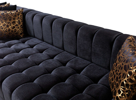 Ariana Black Velvet Double Chaise Sectional - Ornate Home