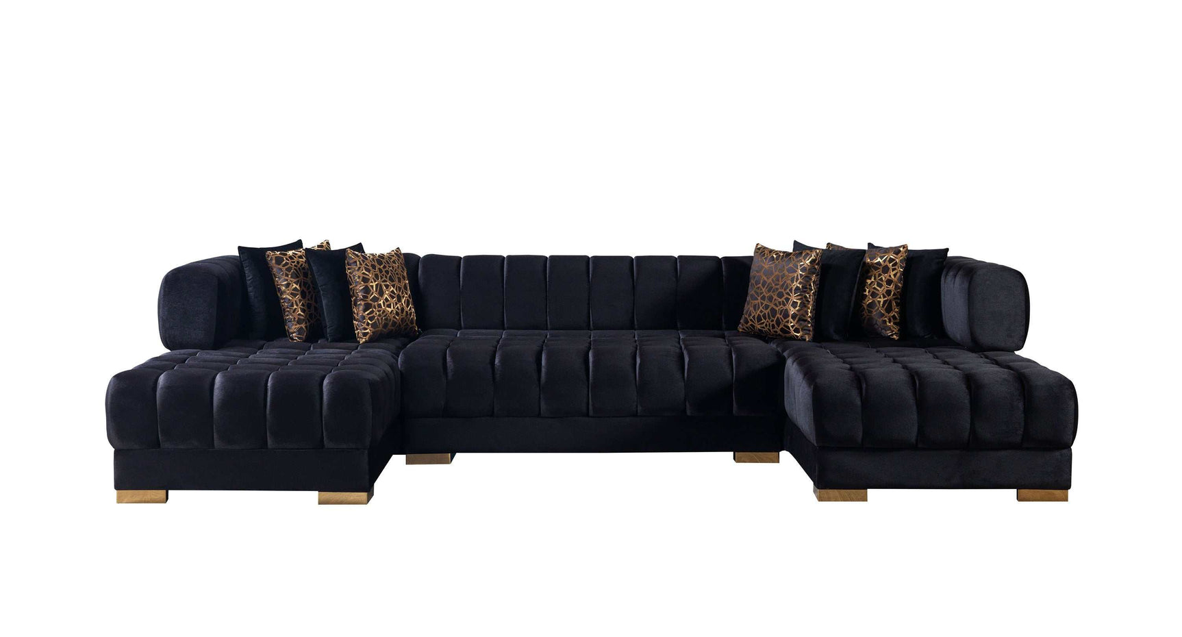 Ariana Black Velvet Double Chaise Sectional - Ornate Home