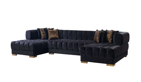 Ariana Black Velvet Double Chaise Sectional - Ornate Home