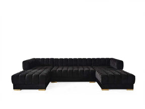 Ariana Black Velvet Double Chaise Sectional Sofa - Ornate Home