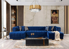Ariana Blue Velvet Double Chaise Sectional - Ornate Home