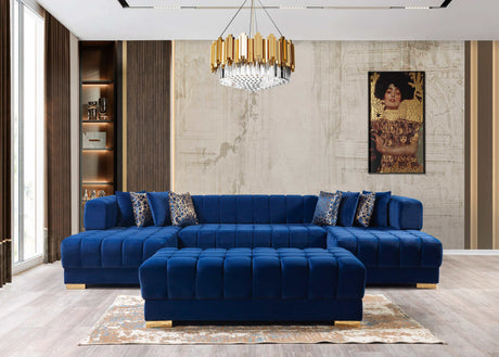 Ariana Blue Velvet Double Chaise Sectional - Ornate Home