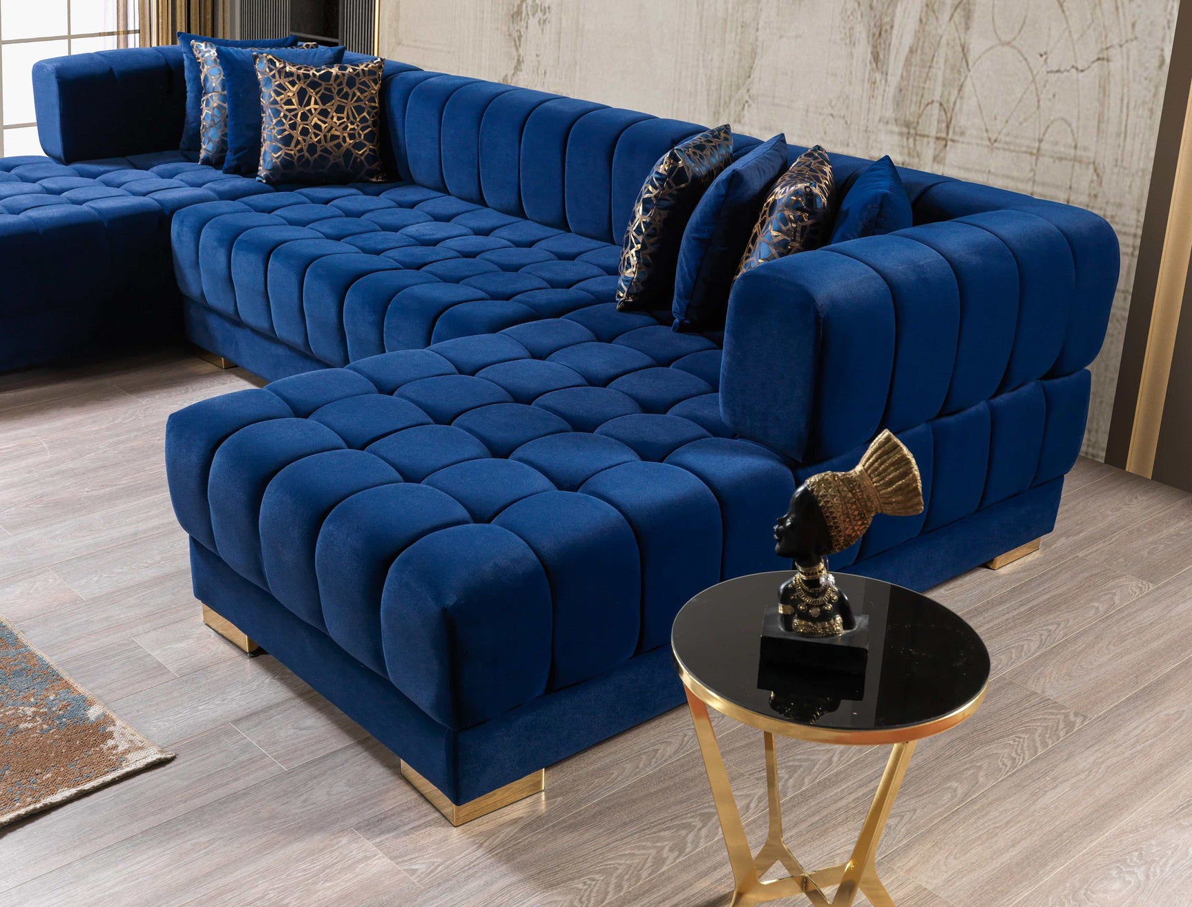 Ariana Blue Velvet Double Chaise Sectional - Ornate Home