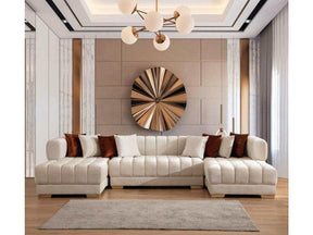 Ariana Ivory Velvet Double Chaise Sectional Sofa - Ornate Home