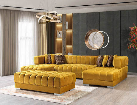 Ariana Mustard Velvet Double Chaise Sectional - Ornate Home