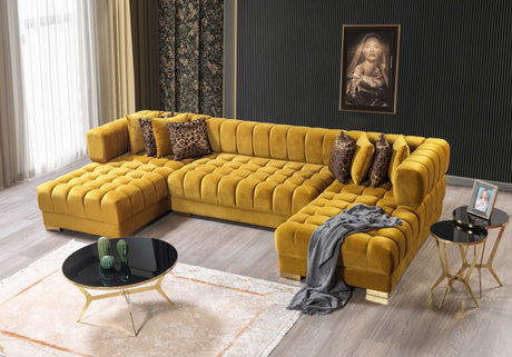 Ariana Mustard Velvet Double Chaise Sectional - Ornate Home
