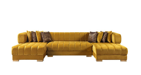 Ariana Mustard Velvet Double Chaise Sectional - Ornate Home