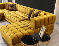 Ariana Mustard Velvet Double Chaise Sectional - Ornate Home