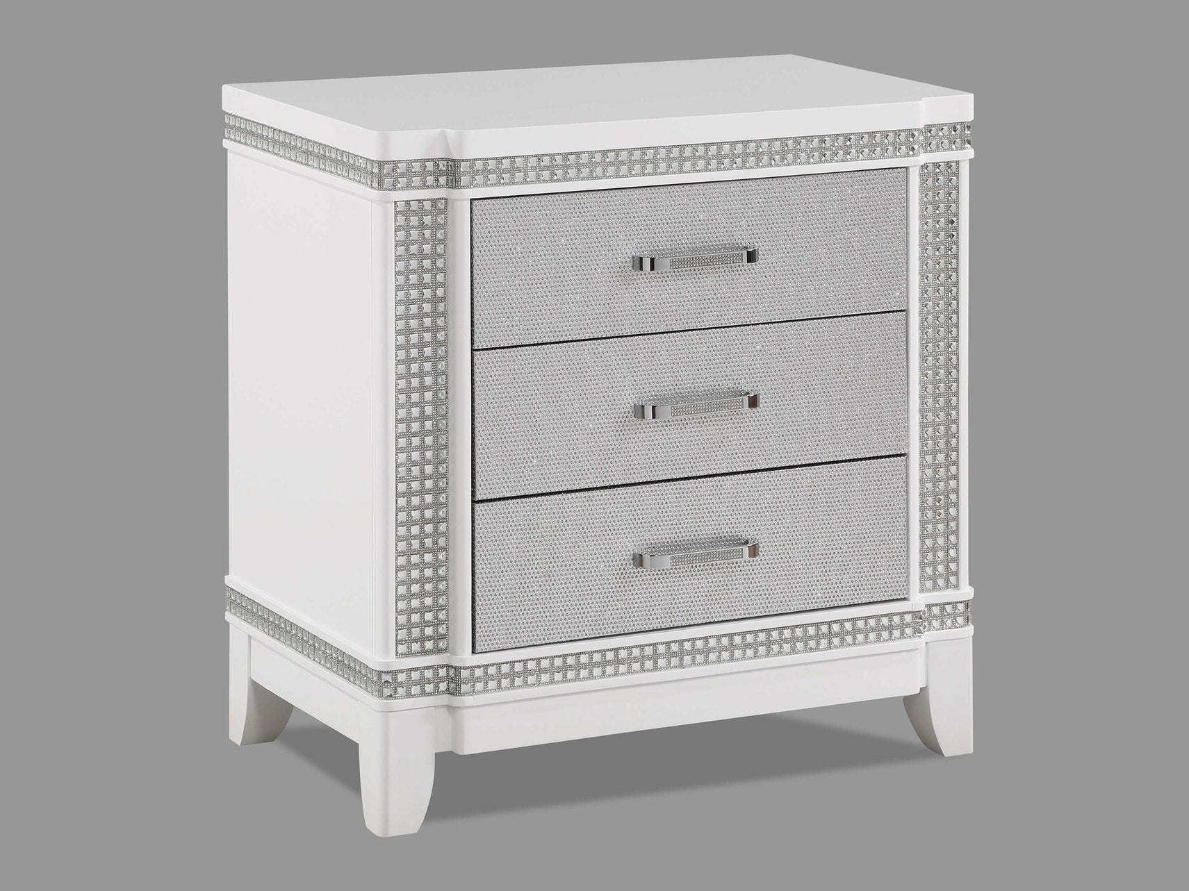 Ariane White/Silver Nightstand - Ornate Home