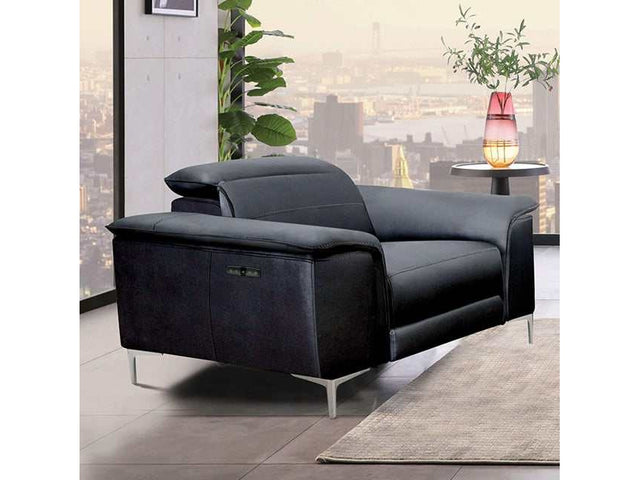 Ascona Black Leatherette Power Recliner - Ornate Home