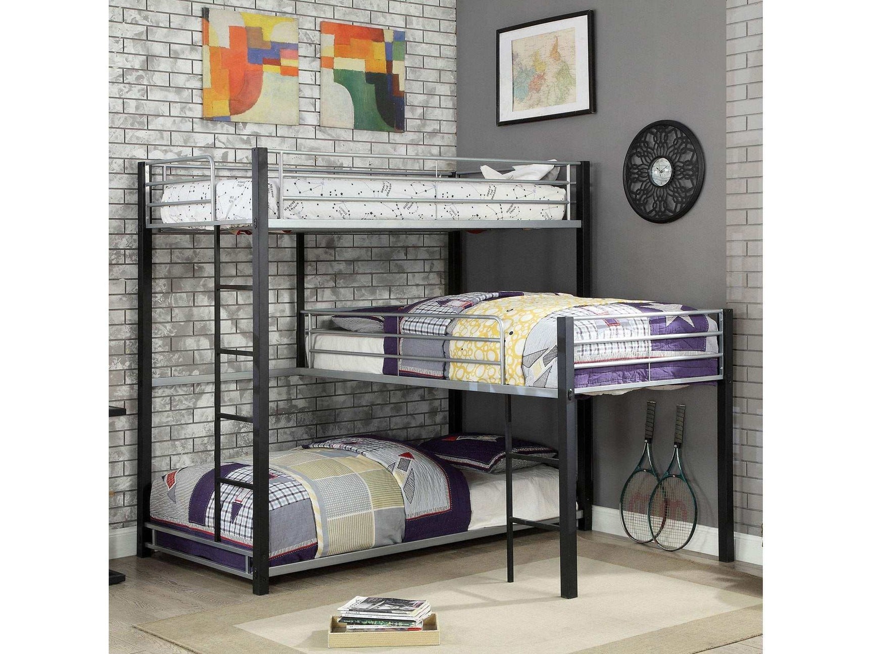 Aubrey Antique Black Twin Triple Decker Bunk Bed - Ornate Home