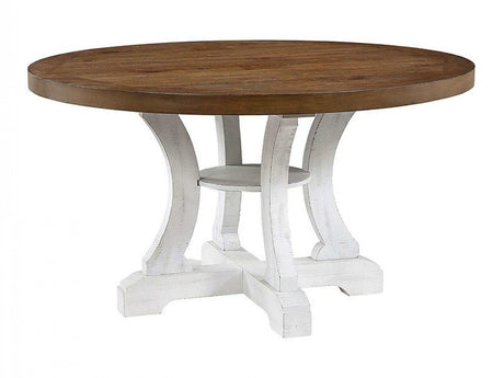 Auletta Distressed White & Dark Oak Round Dining Table - Ornate Home