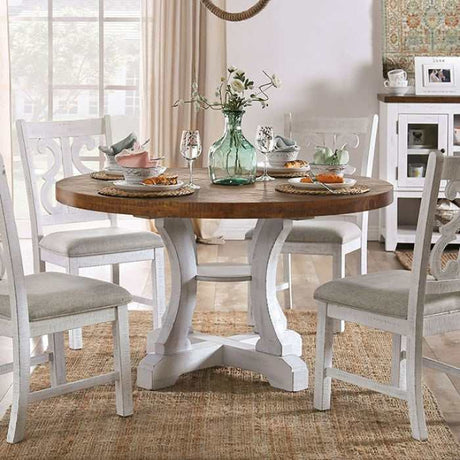 Auletta Distressed White & Dark Oak Round Dining Table - Ornate Home