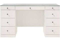 Avery White Vanity Desk w/ Glass Top - Ornate Home