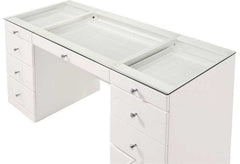 Avery White Vanity Desk w/ Glass Top - Ornate Home