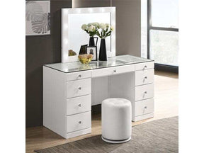 Avery White Vanity Set w/LED Mirror & Stool - Ornate Home