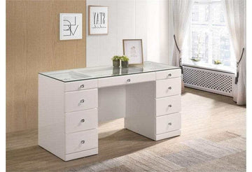 Avery White Vanity Set w/LED Mirror & Stool - Ornate Home