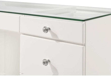 Avery White Vanity Set w/LED Mirror & Stool - Ornate Home
