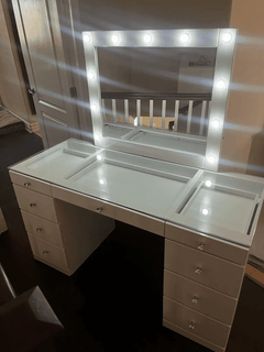 Avery White Vanity Set w/LED Mirror & Stool - Ornate Home
