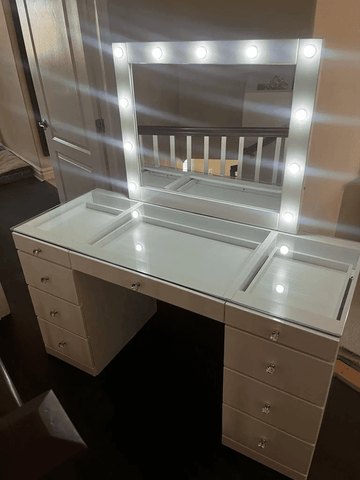 Avery White Vanity Set w/LED Mirror & Stool - Ornate Home
