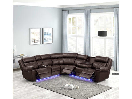 Aviator Brown Leather Power Reclining Sectional w/ Console & Drop-down Touchpad - Ornate Home