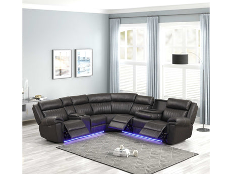 Aviator Gray Leather Power Reclining Sectional w/ Console & Drop-down Touchpad - Ornate Home